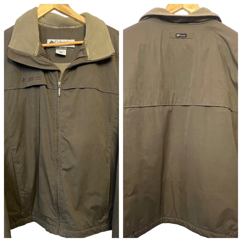 Columbia Men's L Dk Gray Insulated Jacket With Fleece Lining Logo Zip Pockets